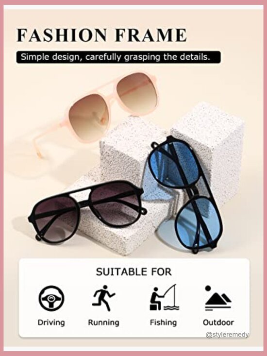 Retro Square Aviator Sunglasses Vintage Double Bridge UV Protection main image 6